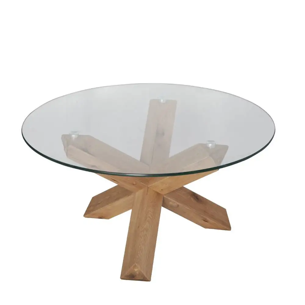 LIBERTA GLASS COFFEE TABLE ΔΙΑΦΑΝΟ OAK 80x80x42cm