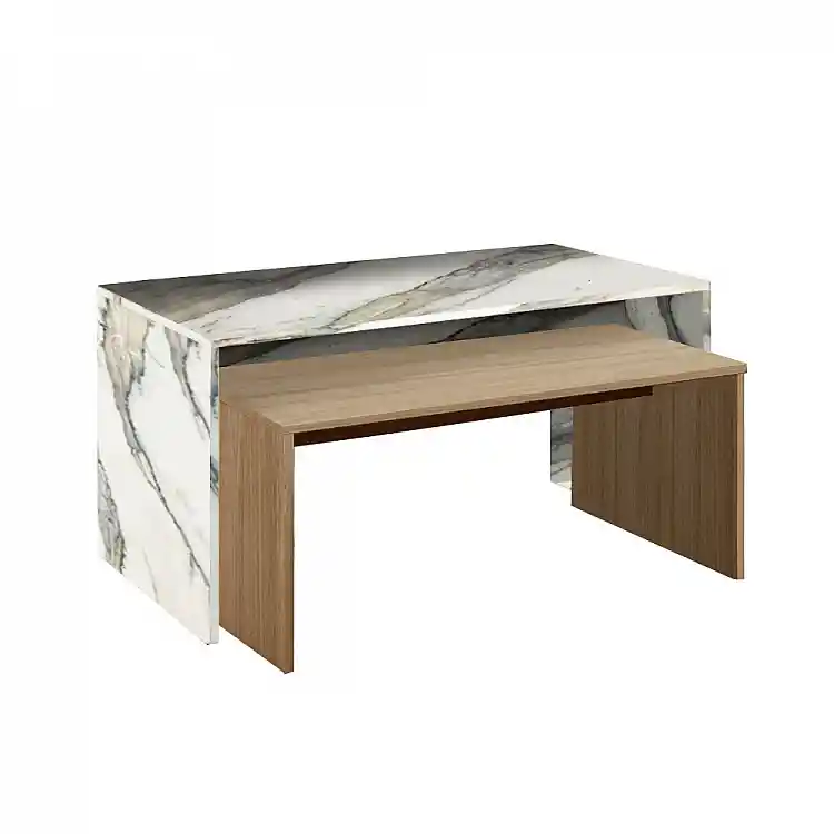 LIBERTA TUNUSIA COFFEE TABLE ARTISAN OAK ΛΕΥΚΟ ΜΕ ΟΨΗ ΜΑΡΜΑΡΟΥ 90x45x45cm