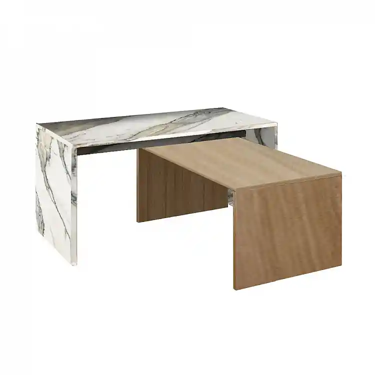 LIBERTA TUNUSIA COFFEE TABLE ARTISAN OAK ΛΕΥΚΟ ΜΕ ΟΨΗ ΜΑΡΜΑΡΟΥ 90x45x45cm