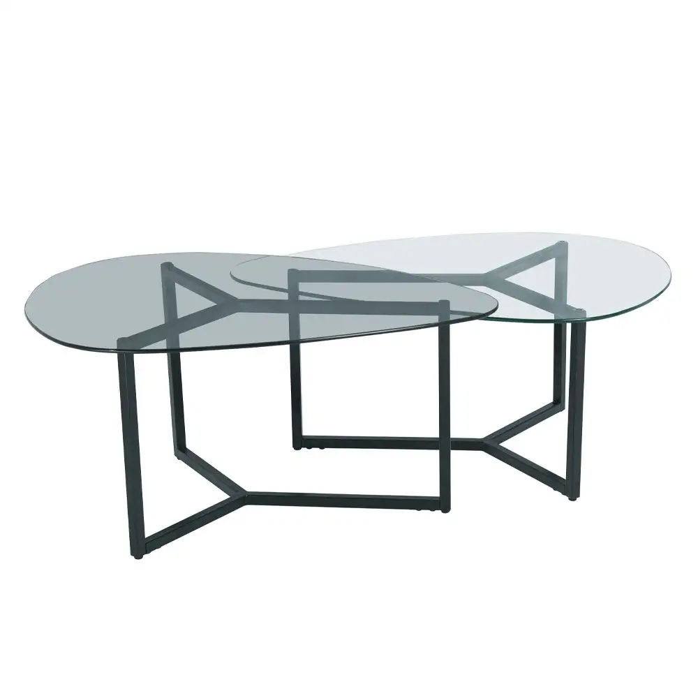 LIBERTA ROCKS COFFEE TABLE SET 2ΤΕΜ ΔΙΑΦΑΝΟ FUME ΜΑΥΡΟ 82x59x40cm