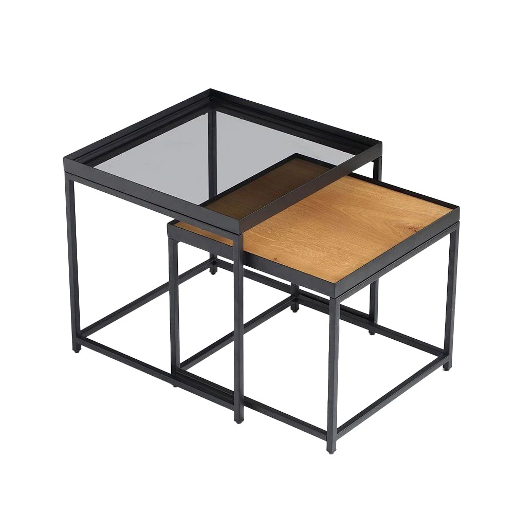 LIBERTA HARMONICA SIDE TABLE SET 2ΤΕΜ ΦΥΣΙΚΟ ΦΙΜΕ ΜΑΥΡΟ 50x50x49