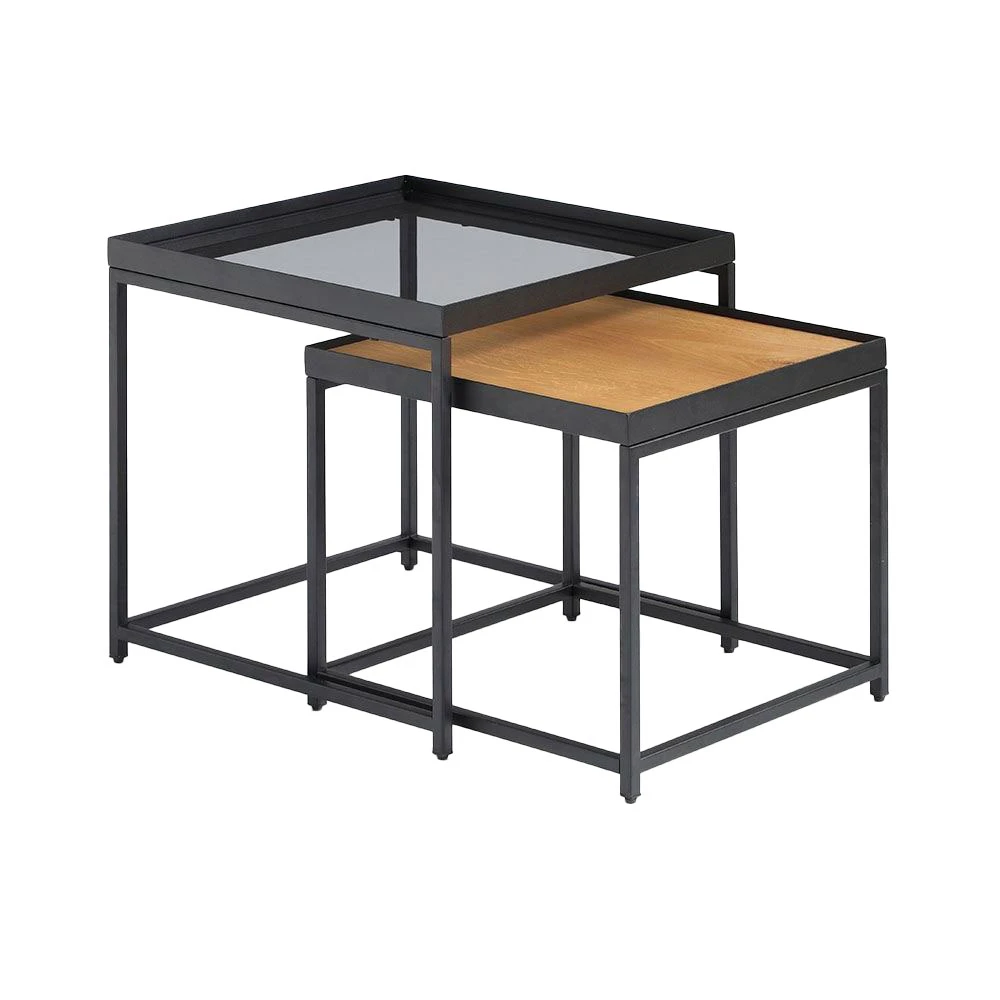 LIBERTA HARMONICA SIDE TABLE SET 2ΤΕΜ ΦΥΣΙΚΟ ΦΙΜΕ ΜΑΥΡΟ 50x50x49