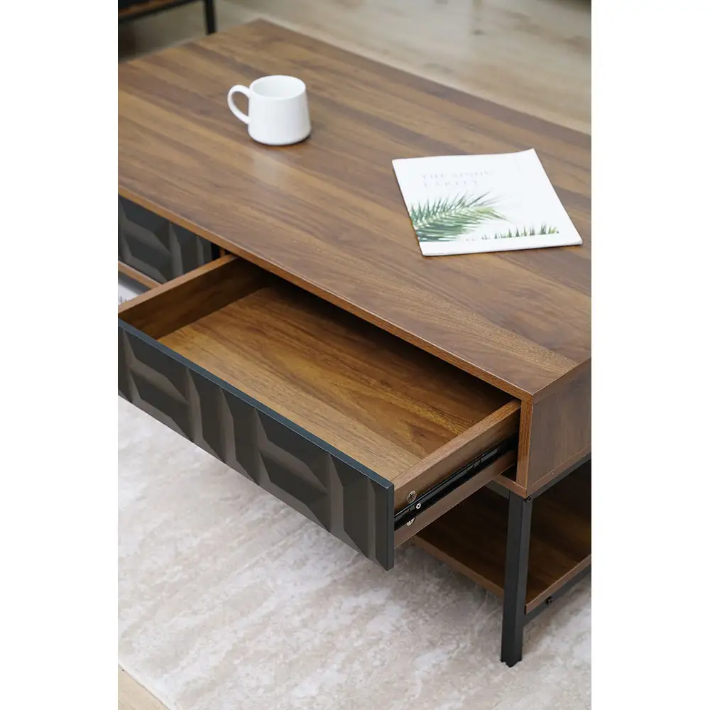 LIBERTA ZUMA COFFEE TABLE 2ΣΥΡΤΑΡΙΑ 3ΡΑΦΙΑ ΚΑΡΥΔΙ ΜΑΥΡΟ 111.5x60x44cm