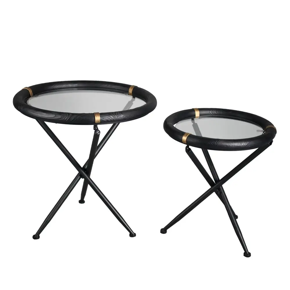 LIBERTA COLOMBO SIDE TABLE SET 2ΤΕΜ ΜΑΥΡΟ ΧΡΥΣΟ 64x64x64cm