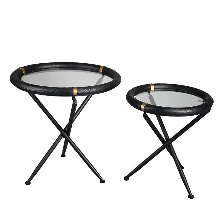 LIBERTA COLOMBO SIDE TABLE SET 2ΤΕΜ ΜΑΥΡΟ ΧΡΥΣΟ 64x64x64cm