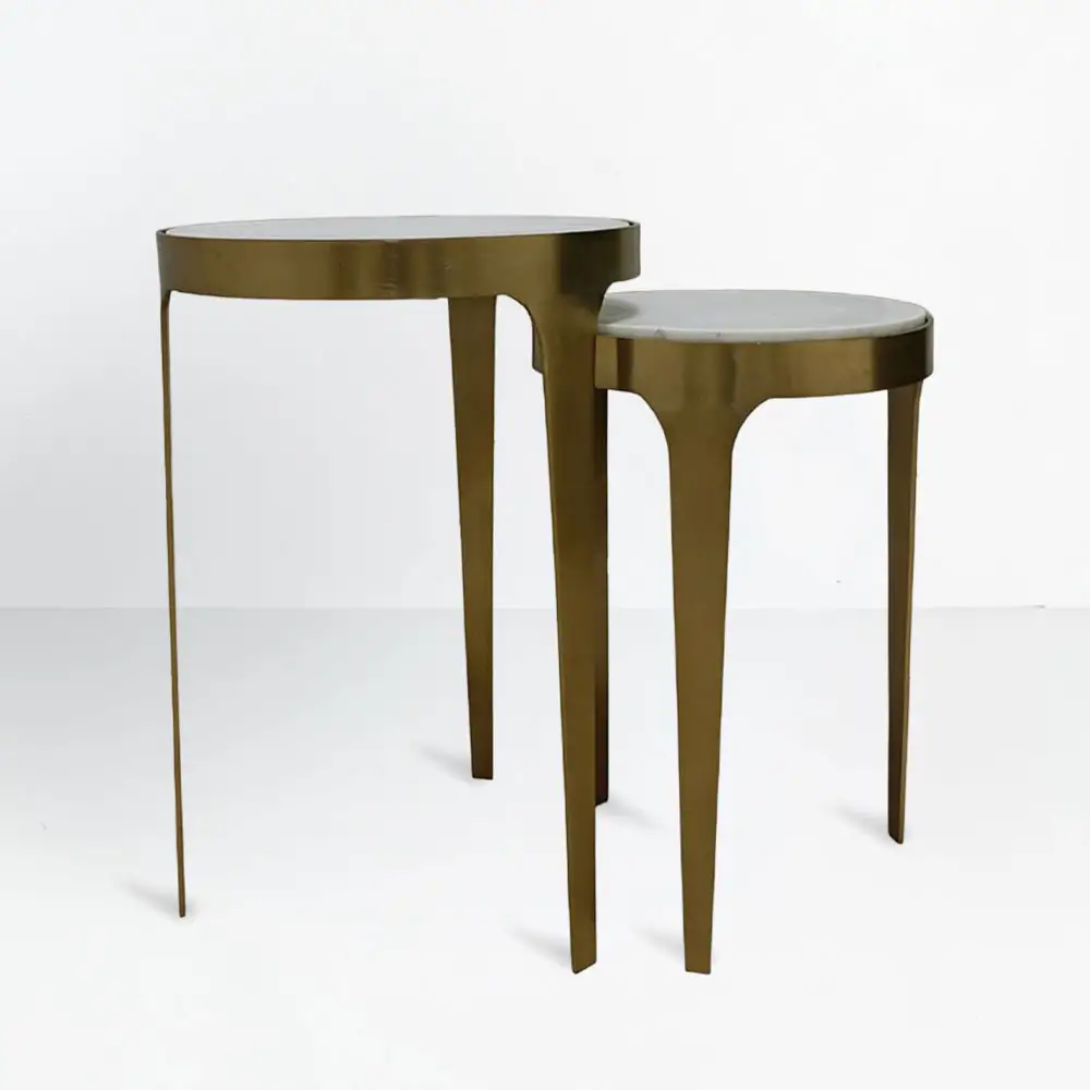 LIBERTA STICKS SIDE TABLE SET 2ΤΕΜ ΛΕΥΚΟ ΧΡΥΣΟ 37x37x54.5cm