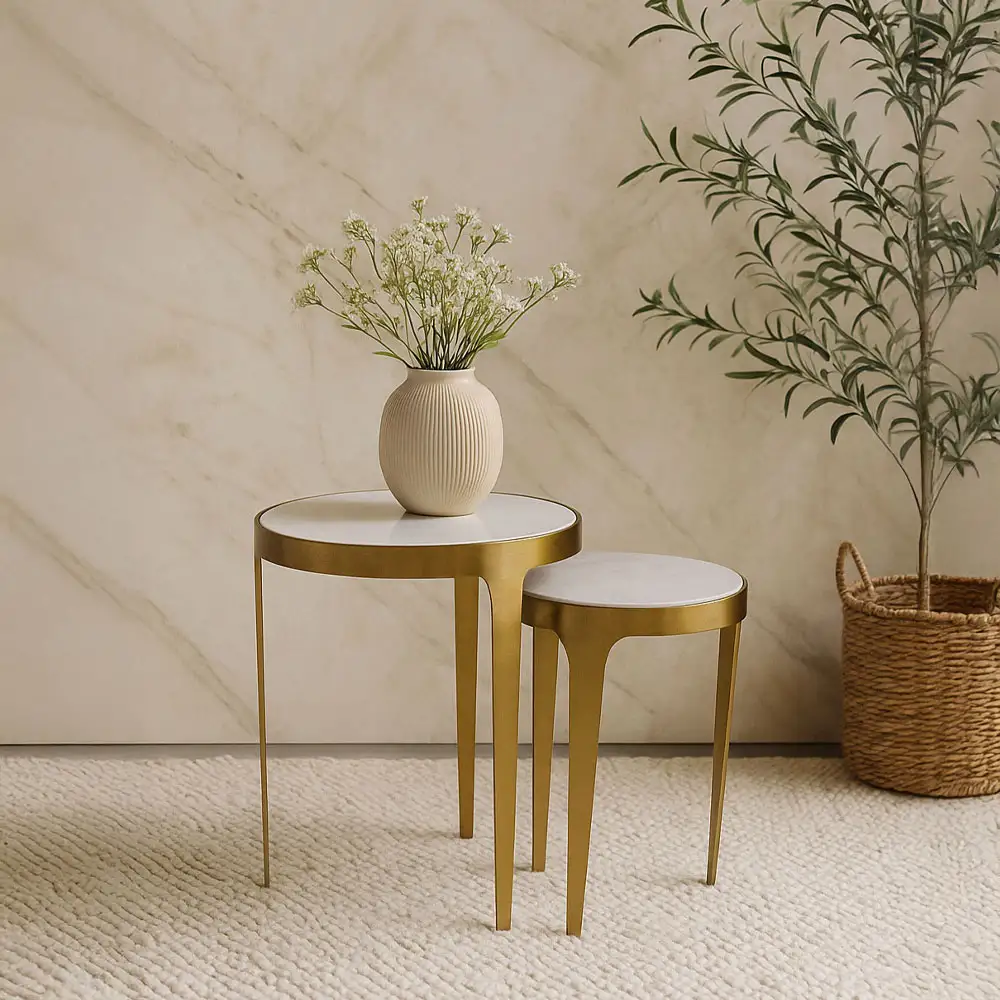 LIBERTA STICKS SIDE TABLE SET 2ΤΕΜ ΛΕΥΚΟ ΧΡΥΣΟ 37x37x54.5cm