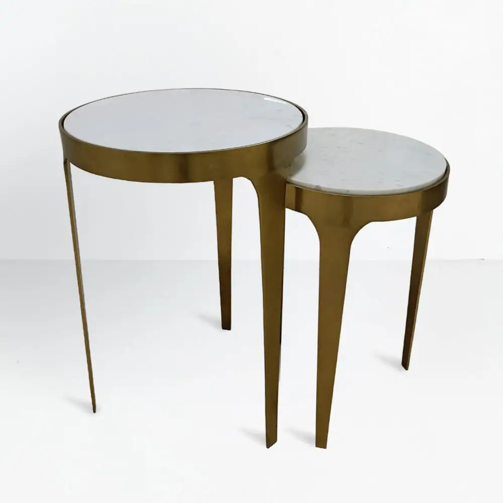 LIBERTA STICKS SIDE TABLE SET 2ΤΕΜ ΛΕΥΚΟ ΧΡΥΣΟ 37x37x54.5cm