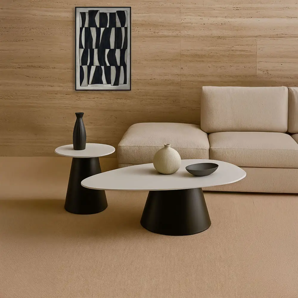 LIBERTA OVO COFFEE TABLE SET 2ΤΕΜ ΛΕΥΚΟ ΜΕ ΟΨΗ ΜΑΡΜΑΡΟΥ ΜΑΥΡΟ 129x69x38cm