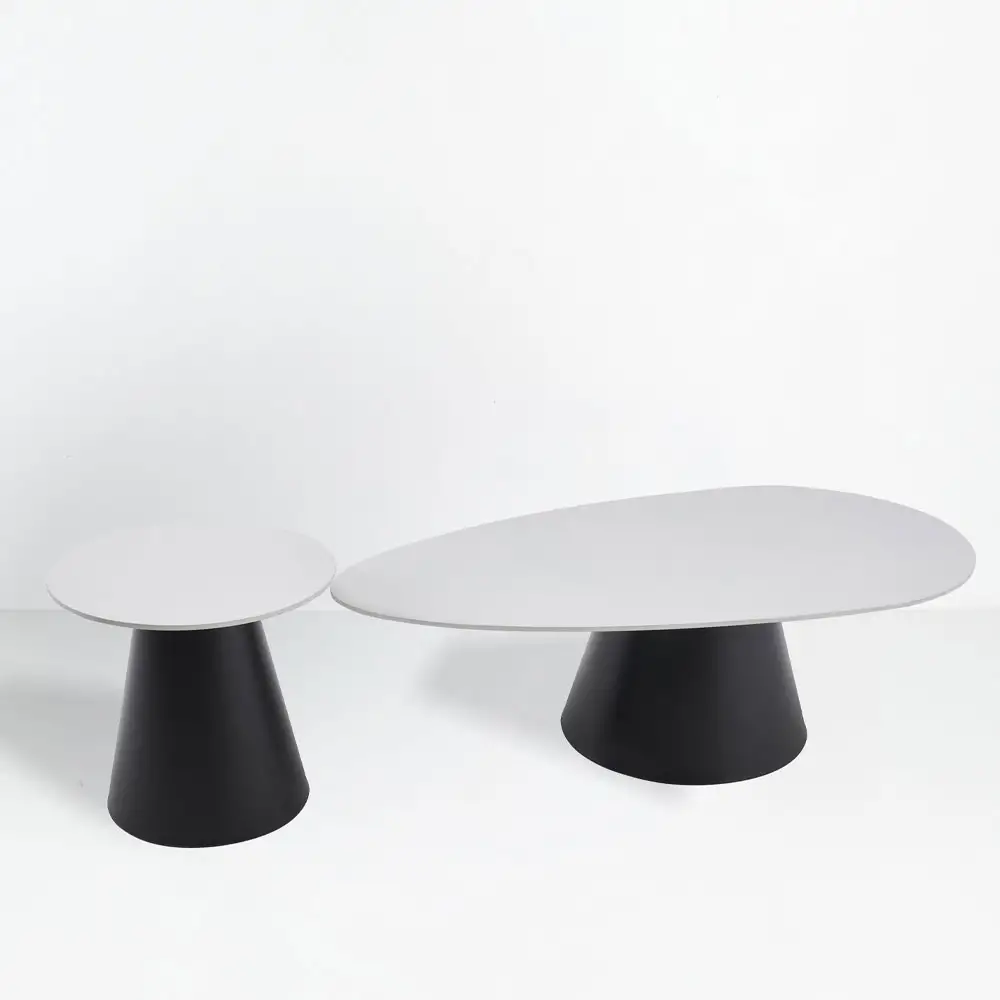 LIBERTA OVO COFFEE TABLE SET 2ΤΕΜ ΛΕΥΚΟ ΜΕ ΟΨΗ ΜΑΡΜΑΡΟΥ ΜΑΥΡΟ 129x69x38cm