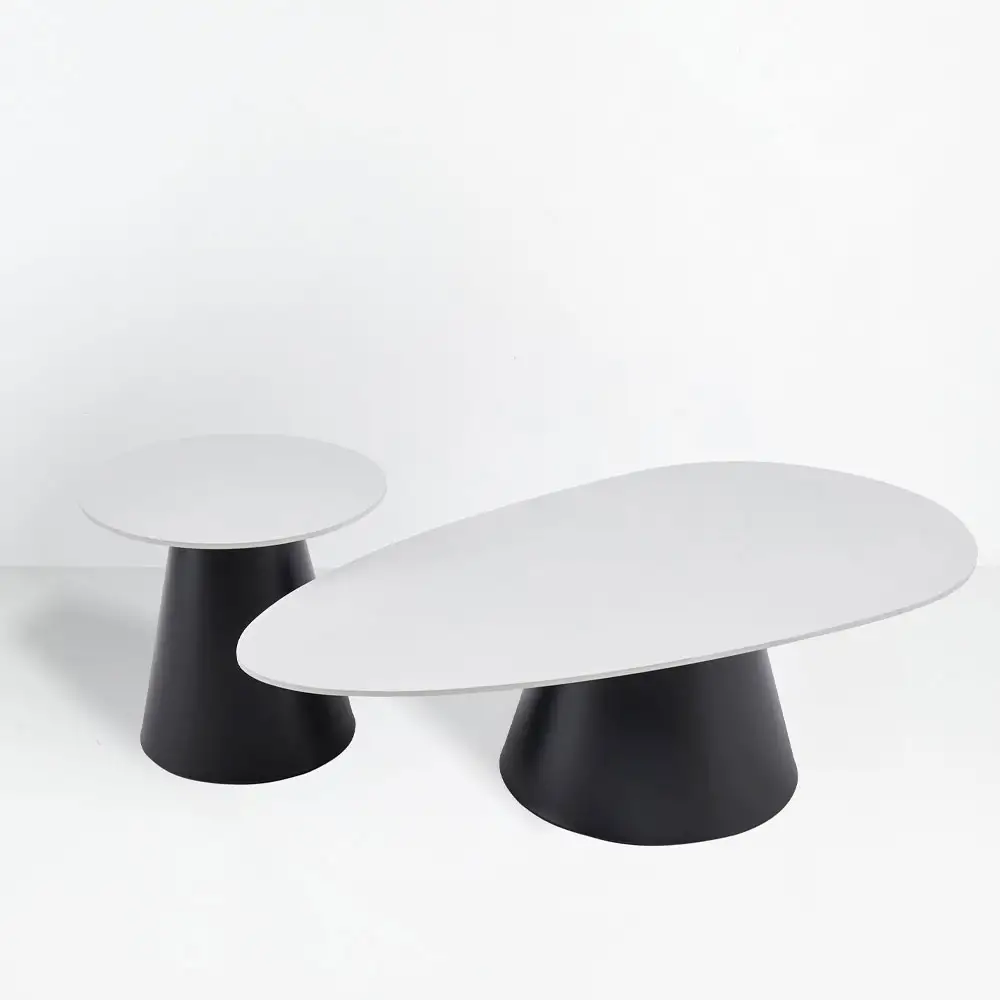 LIBERTA OVO COFFEE TABLE SET 2ΤΕΜ ΛΕΥΚΟ ΜΕ ΟΨΗ ΜΑΡΜΑΡΟΥ ΜΑΥΡΟ 129x69x38cm