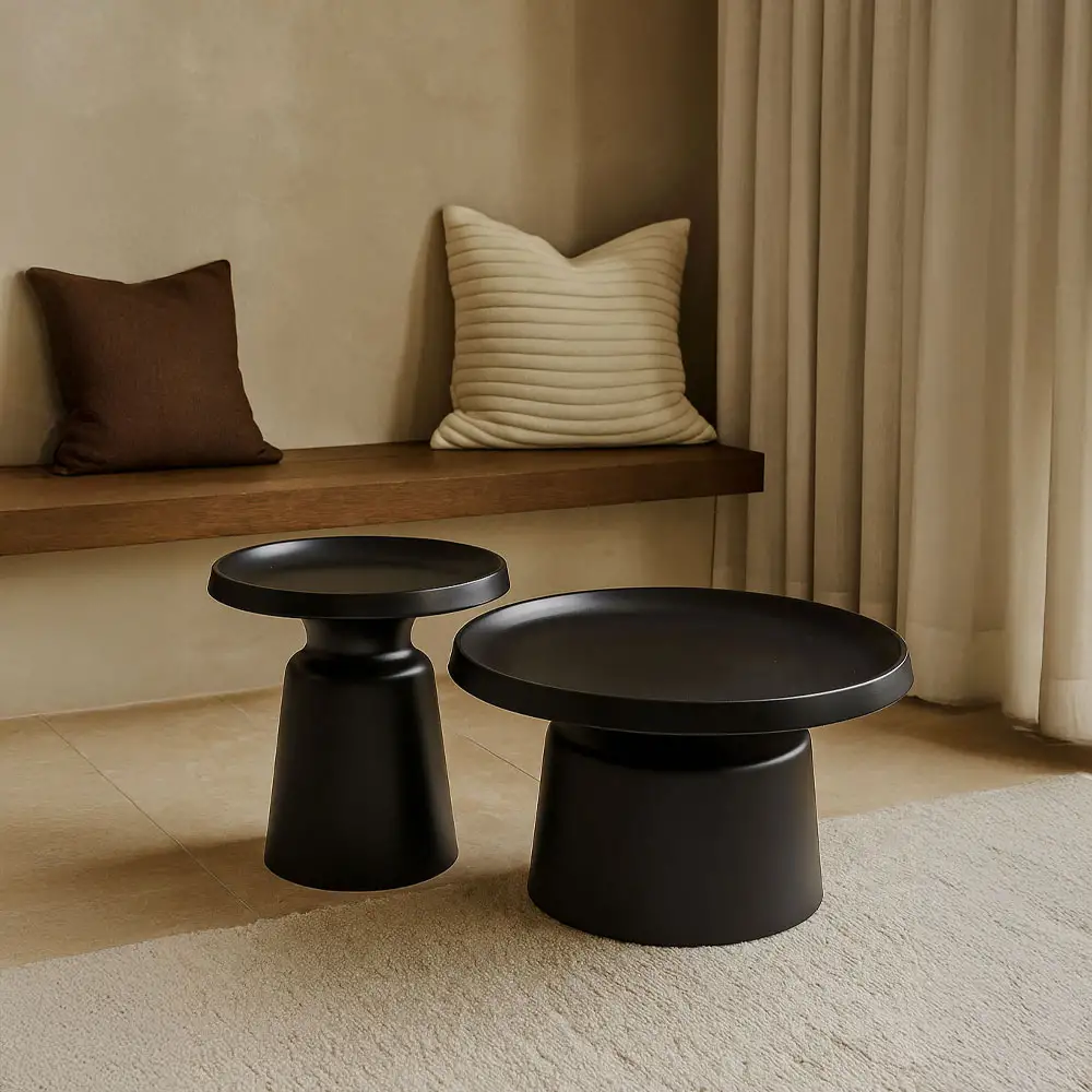 LIBERTA BOBBY COFFEE TABLE SET 2ΤΕΜ ΜΑΥΡΟ ΜΑΤ 70x70x42cm