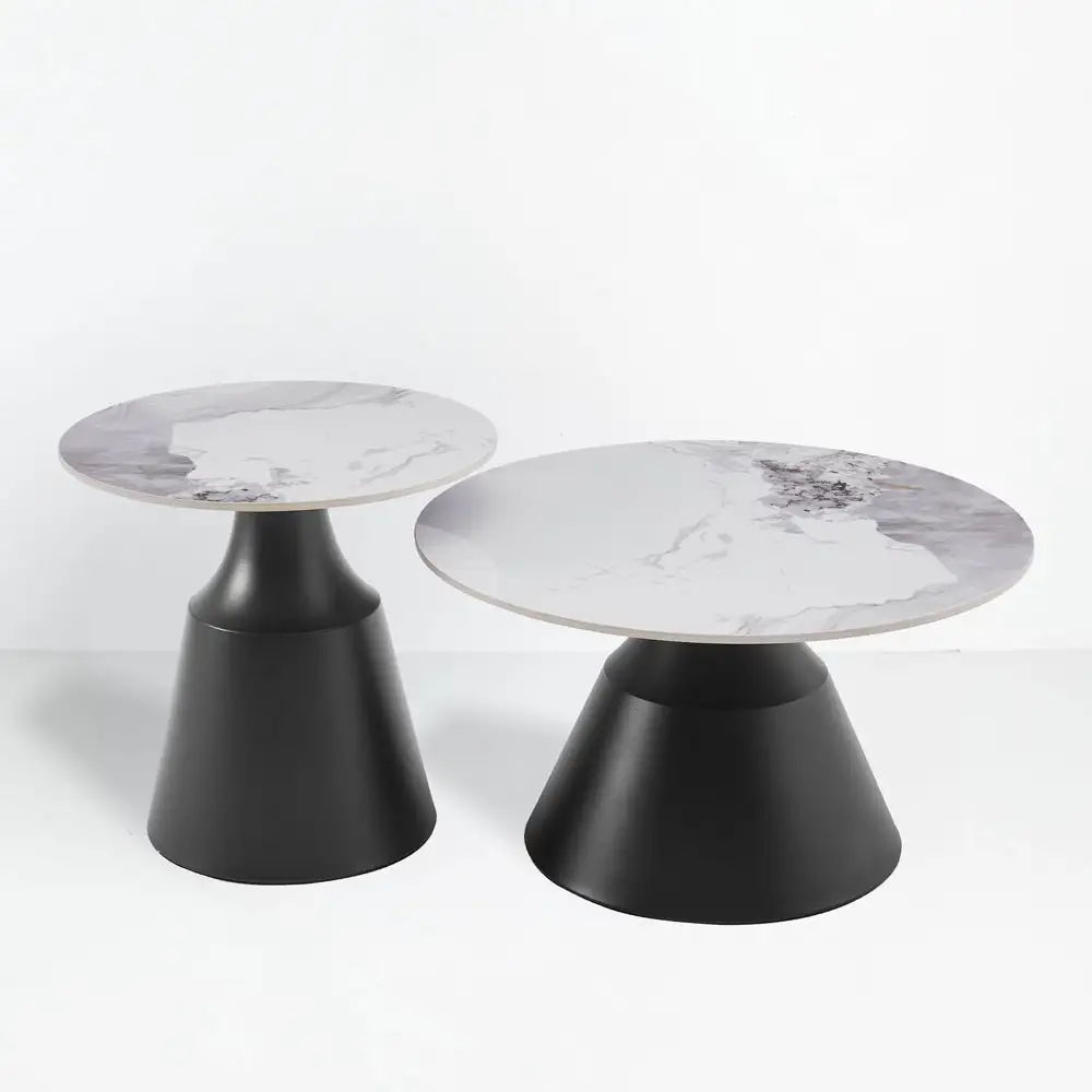 LIBERTA ATRIUM COFFEE TABLE SET 2ΤΕΜ ΛΕΥΚΟ ΜΕ ΟΨΗ ΜΑΡΜΑΡΟΥ ΜΑΥΡΟ 70x70x38cm