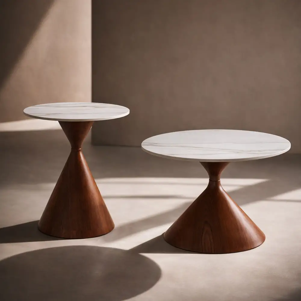LIBERTA NOISETTE COFFEE TABLE SET 2ΤΕΜ ΛΕΥΚΟ ΜΕ ΟΨΗ ΜΑΡΜΑΡΟΥ ΚΑΡΥΔΙ 70x70x40cm