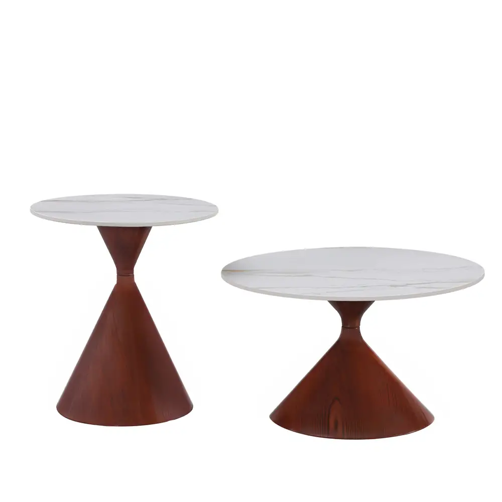 LIBERTA NOISETTE COFFEE TABLE SET 2ΤΕΜ ΛΕΥΚΟ ΜΕ ΟΨΗ ΜΑΡΜΑΡΟΥ ΚΑΡΥΔΙ 70x70x40cm