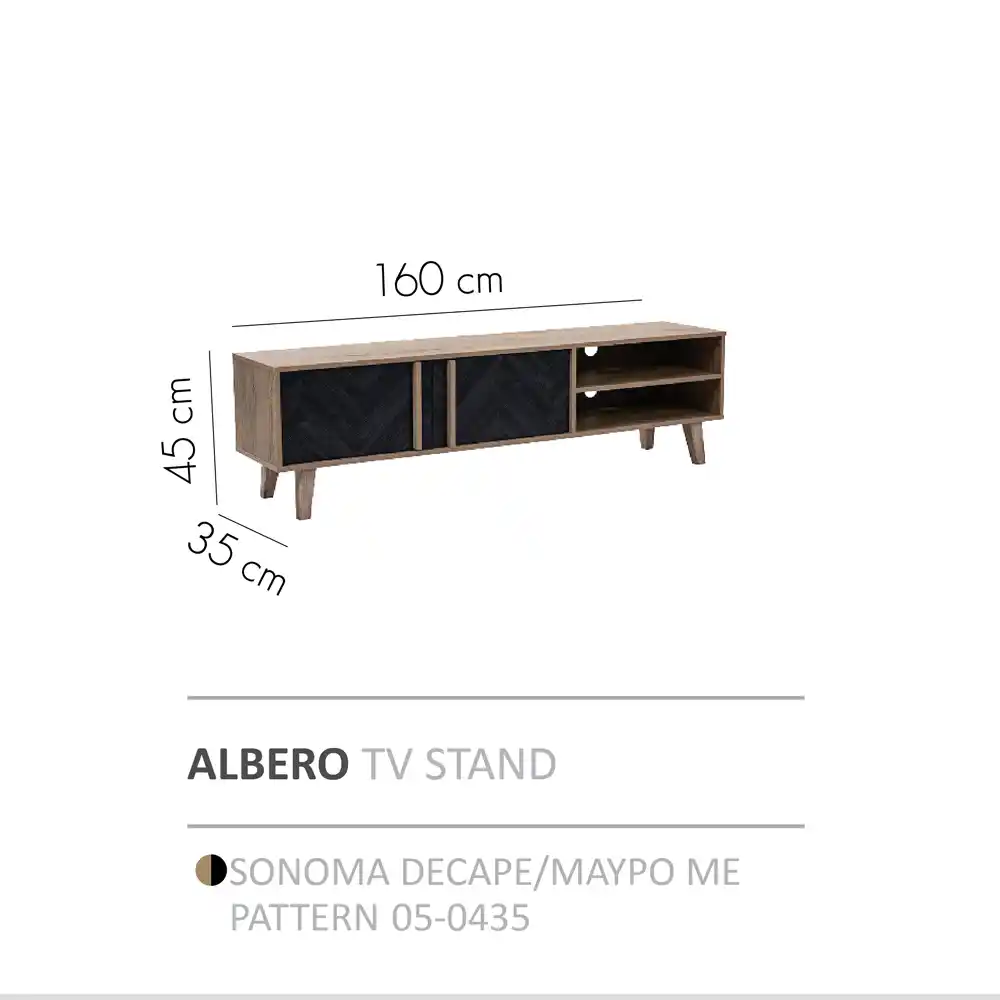 LIBERTA ALBERO TV STAND SONOMA DECAPE ΜΑΥΡΟ ΜΕ PATTERN 160x35x45cm