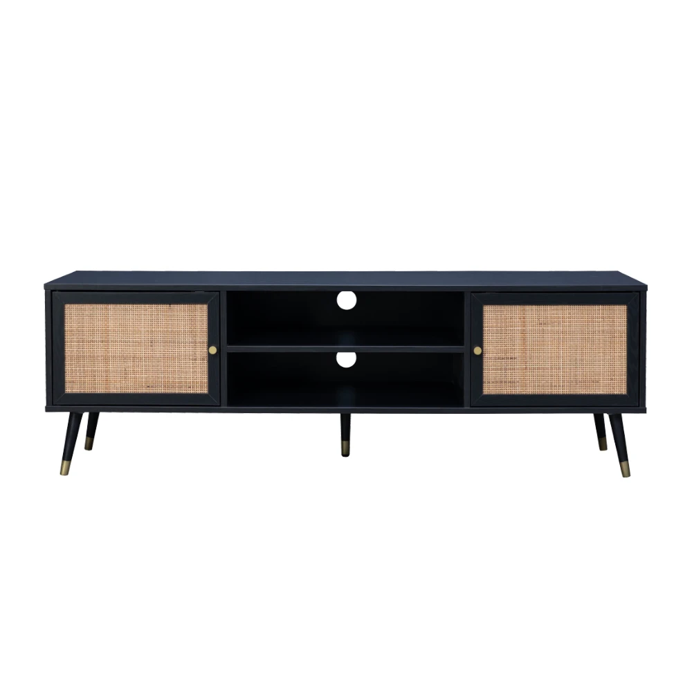 LIBERTA VIENNA TV STAND ΜΑΥΡΟ ΜΕ RATTAN 150x39x49