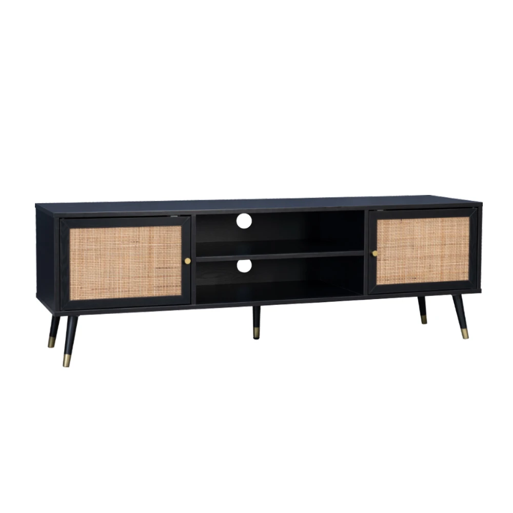 LIBERTA VIENNA TV STAND ΜΑΥΡΟ ΜΕ RATTAN 150x39x49