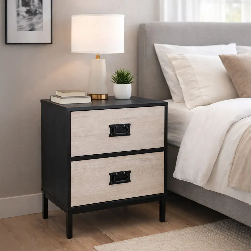 LIBERTA FACTORY ΚΟΜΟΔΙΝΟ 2ΣΥΡΤΑΡΙΑ ΜΑΥΡΟ OAK SONOMA DECAPE 50x35x55cm