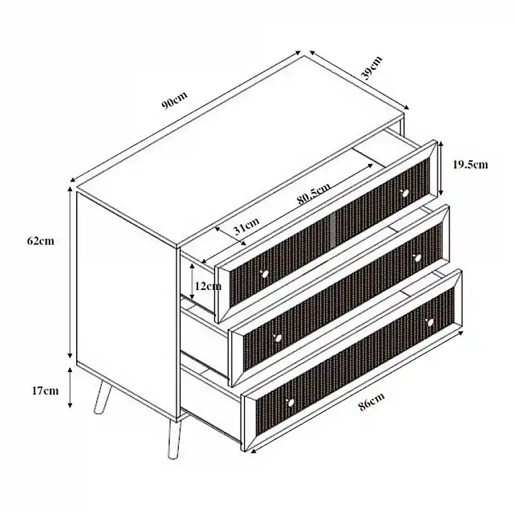 LIBERTA AMMOS ΚΟΜΟΤΑ 3ΣΥΡΤΑΡΙΑ ΦΥΣΙΚΟ ΜΕ RATTAN 90x39x79cm
