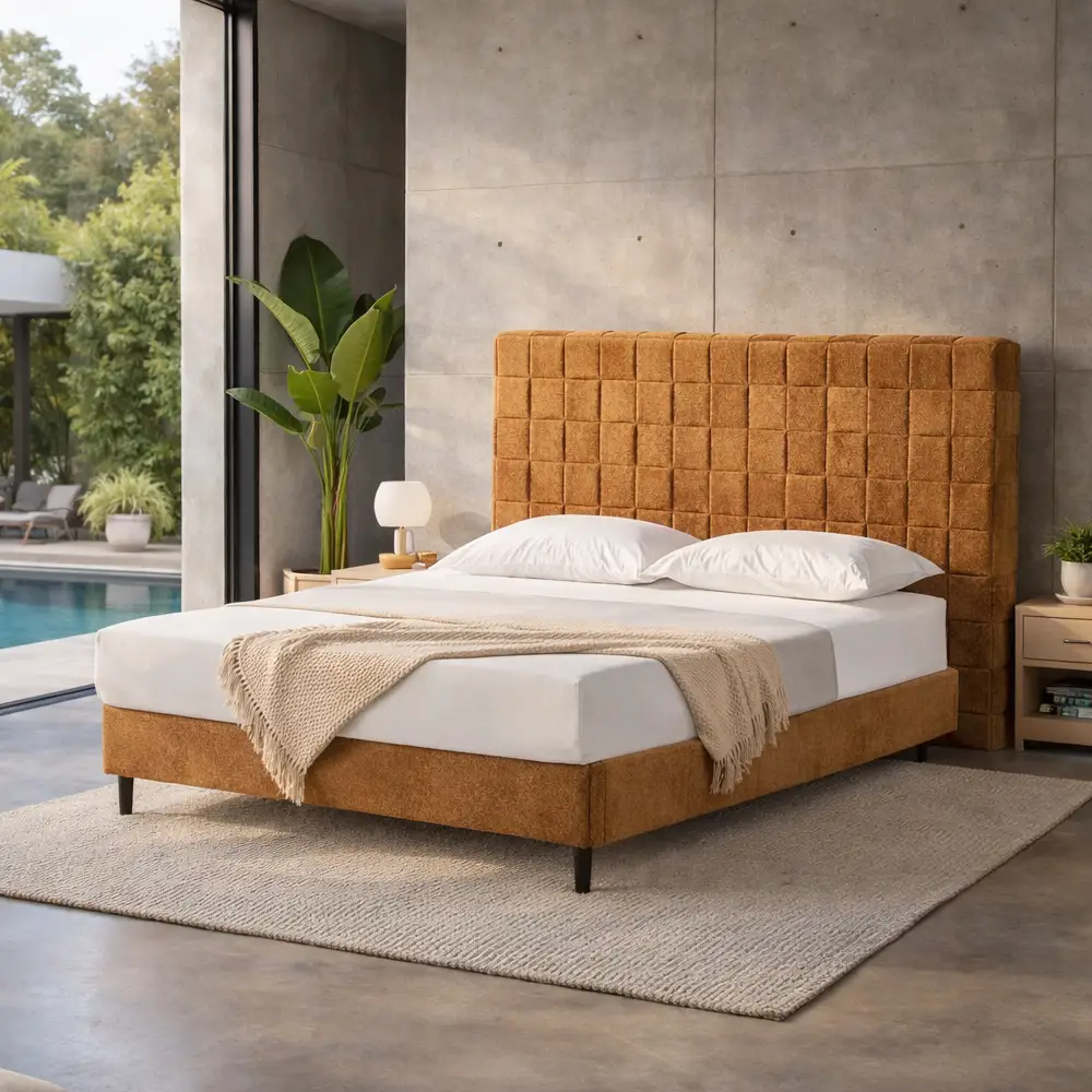 LIBERTA BALZAK ΚΡΕΒΑΤΙ (ΓΙΑ ΣΤΡΩΜΑ 160x200cm) CAMEL 222x186x130cm