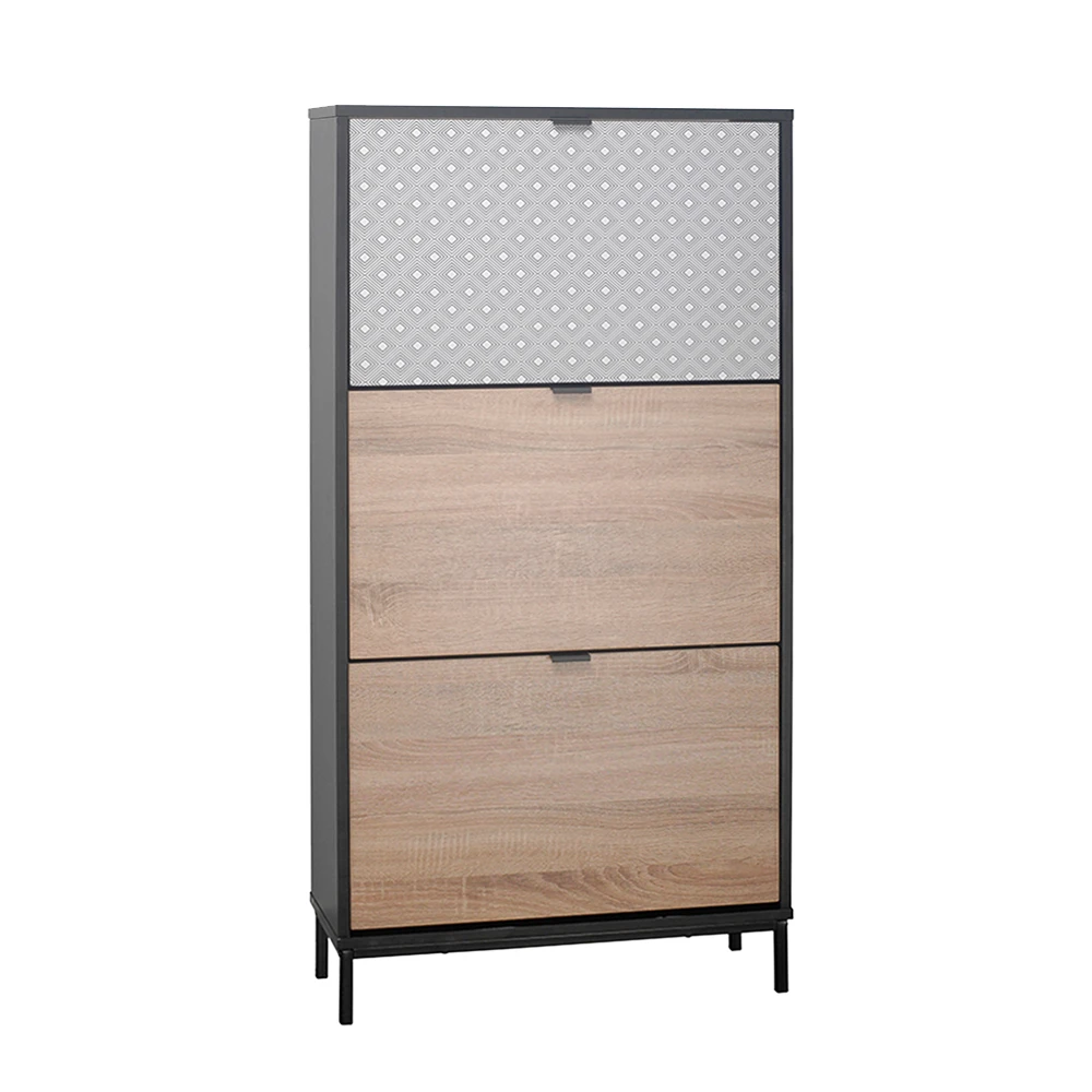LIBERTA ROMBUS ΠΑΠΟΥΤΣΟΘΗΚΗ 3ΠΟΡΤΕΣ ΜΑΥΡΟ SONOMA ΛΕΥΚΟ ΜΕ PATTERN 60x23x120