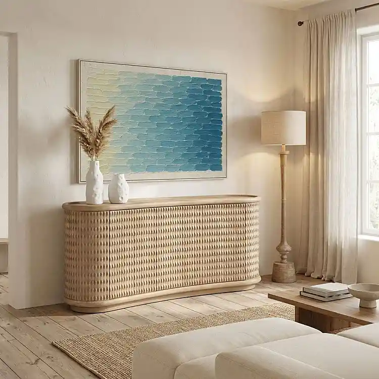 LIBERTA CALME ΠΙΝΑΚΑΣ ΔΙΑΚΟΣΜΗΤΙΚΟΣ ΜΕ ΚΟΡΝΙΖΑ 80x120x4cm ΚΑΜΒΑΣ ΜΠΛΕ ΜΠΕΖ ΞΥΛΟ
