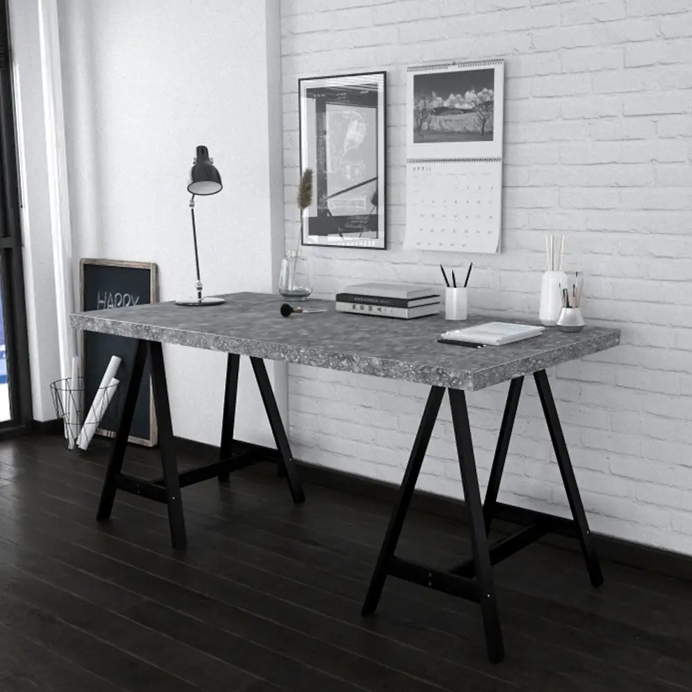 LIBERTA CAVALLETTO ΓΡΑΦΕΙΟ CEMENT ΜΑΥΡΟ 140x75x74cm