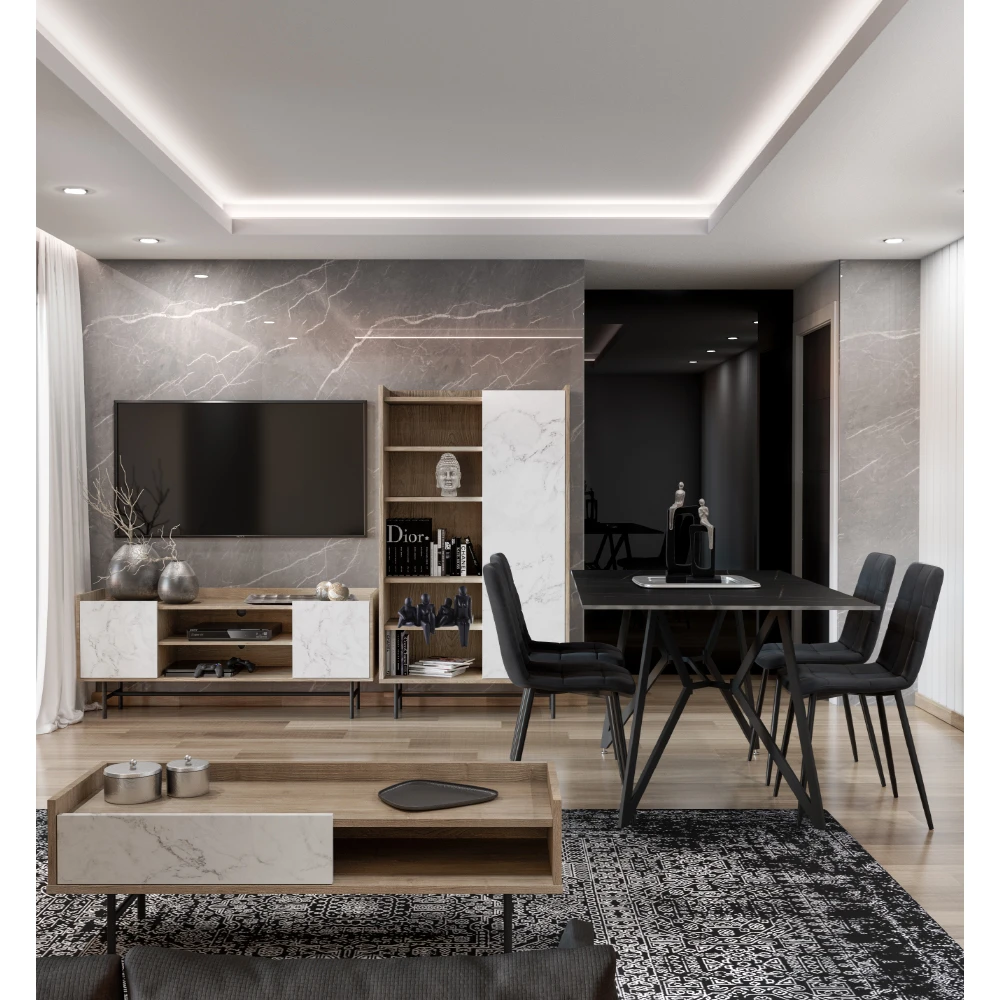 LIBERTA STOCKHOLM ΒΙΒΛΙΟΘΗΚΗ SONOMA DECAPE ΛΕΥΚΟ ΜΕ ΟΨΗ ΜΑΡΜΑΡΟΥ 90x39.5x160