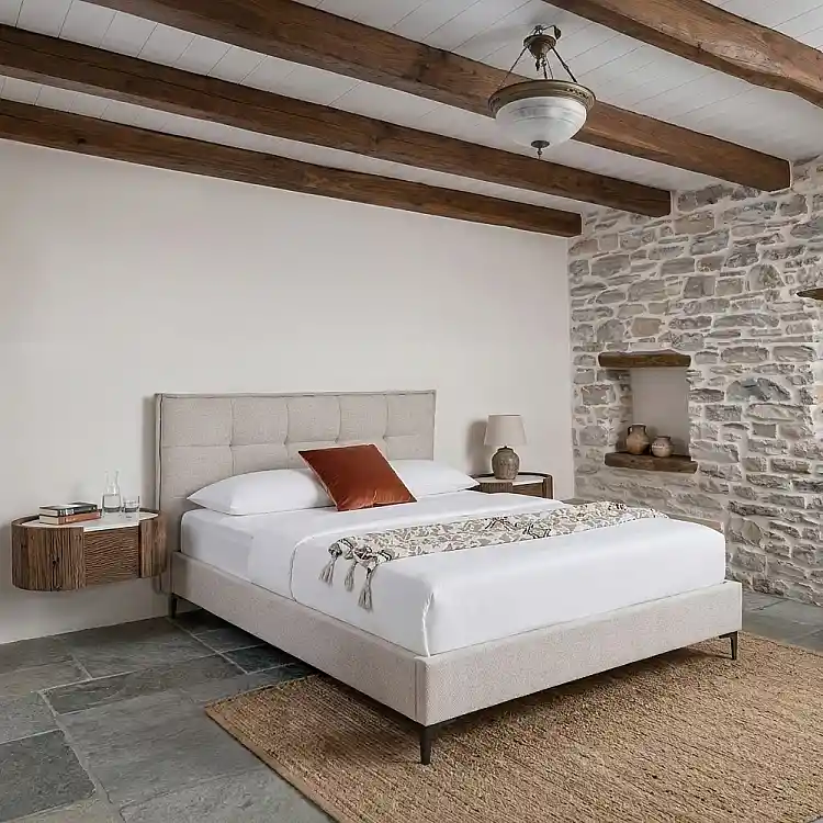 LIBERTA BUTTON ΚΡΕΒΑΤΙ (ΓΙΑ ΣΤΡΩΜΑ 160x200cm) BEIGE 183x217x112cm