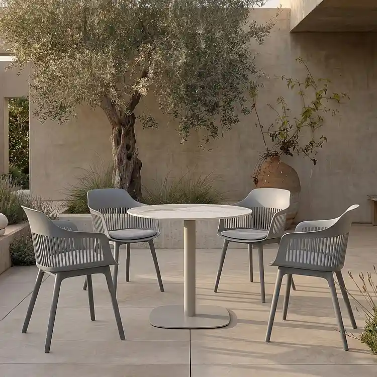 LIBERTA UNO ΤΡΑΠΕΖΙ BEIGE ΜΕ ΟΨΗ ΜΑΡΜΑΡΟΥ ΓΚΡΙ 80x80x74cm