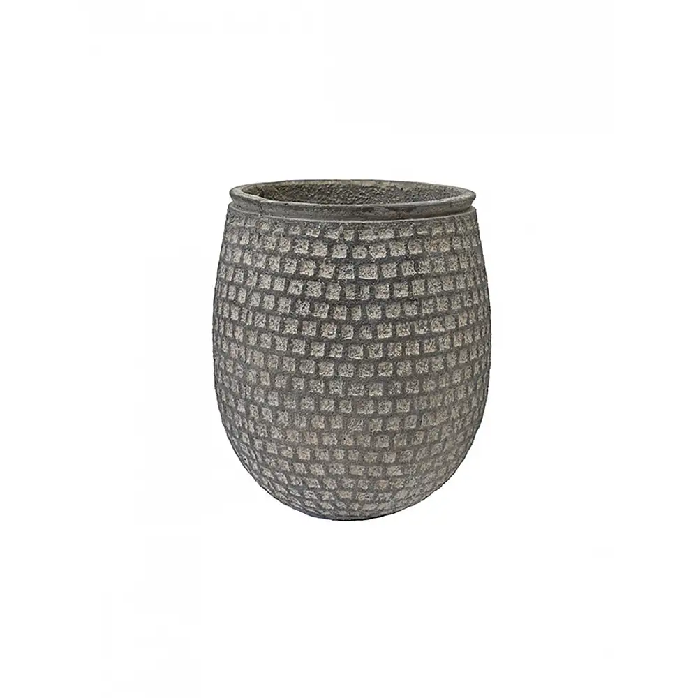 Γλάστρα cement cube ανάγλυφο γκρι Φ24,5x28