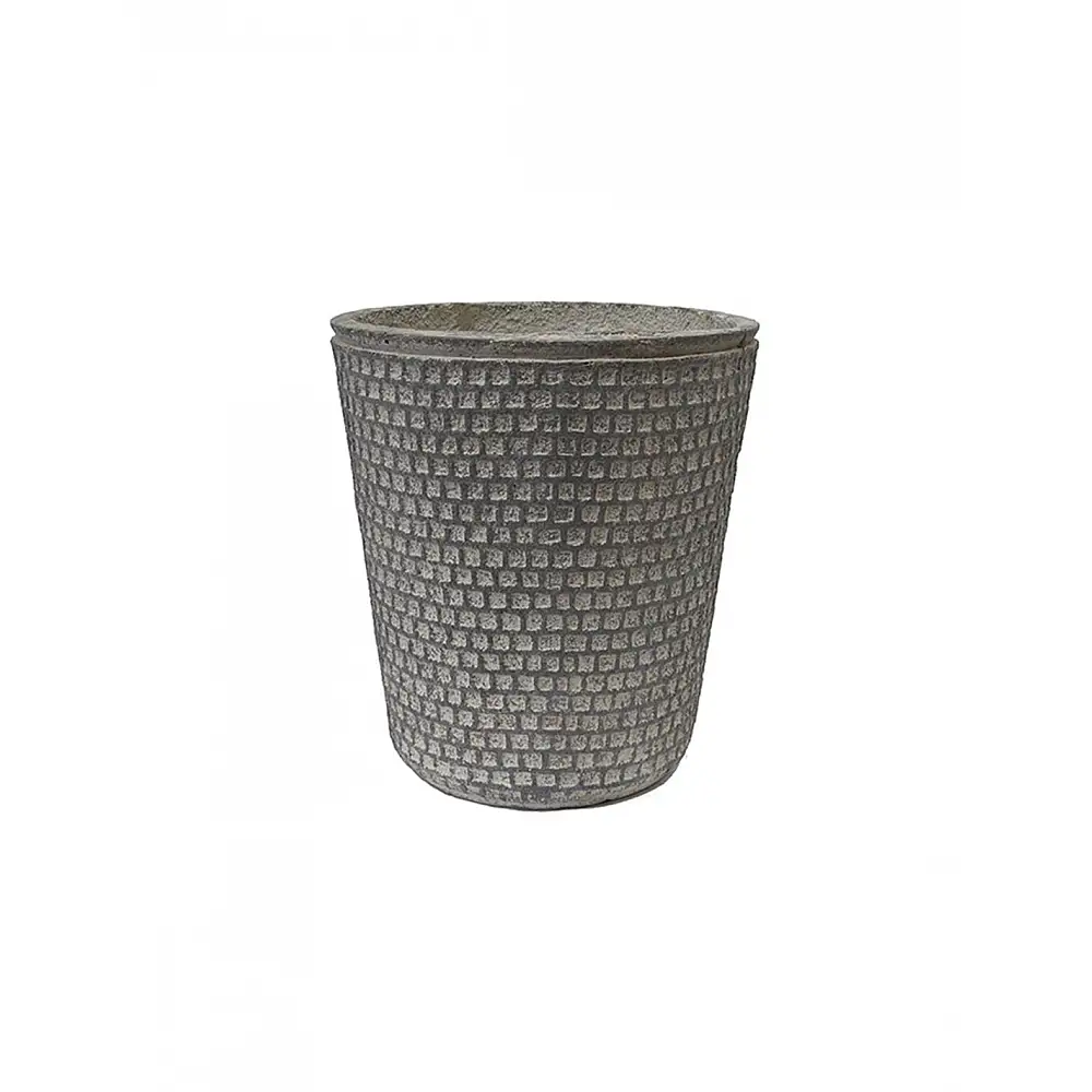 Γλάστρα cement conical cube ανάγλυφο γκρι Φ37x41