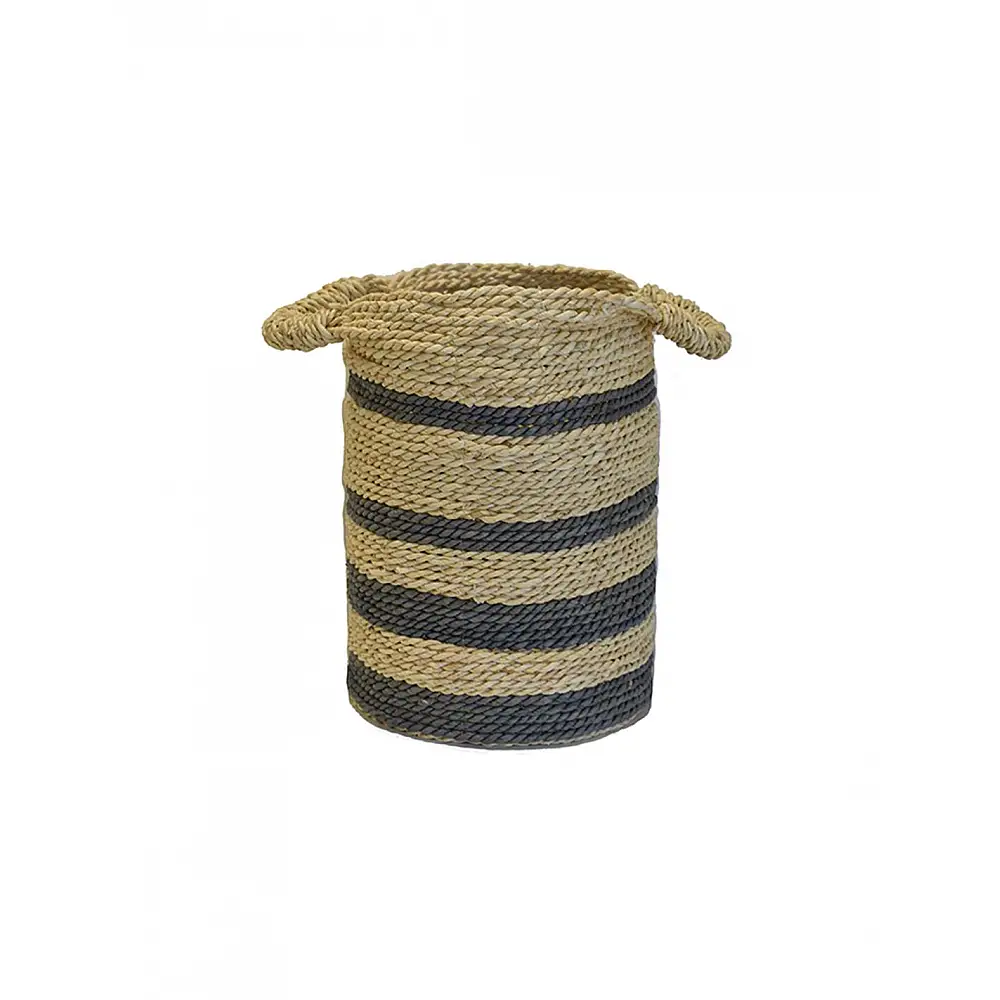 Καλάθι σχοίνινο εκρού με γκρι ρίγα Φ27x36