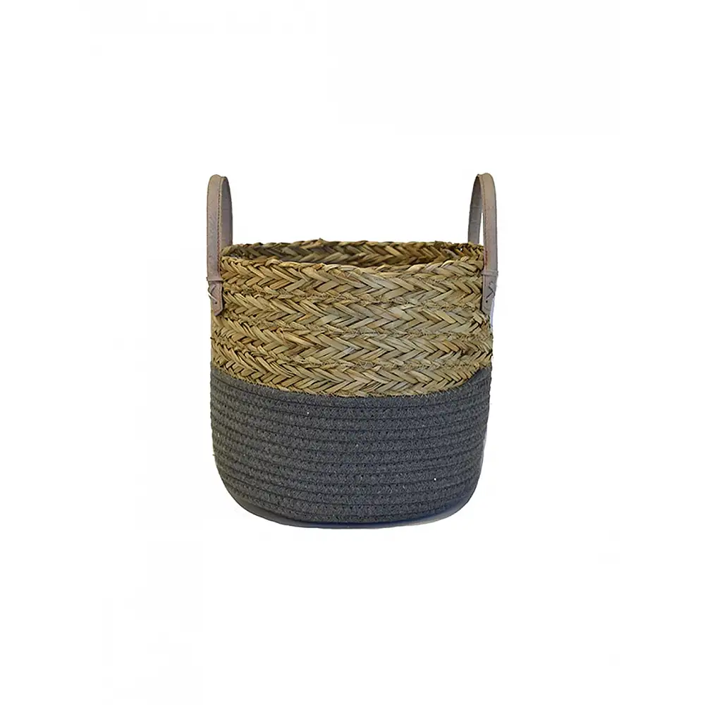 Καλάθι βαμβακ. γκρι ψάθινο Φ42x38