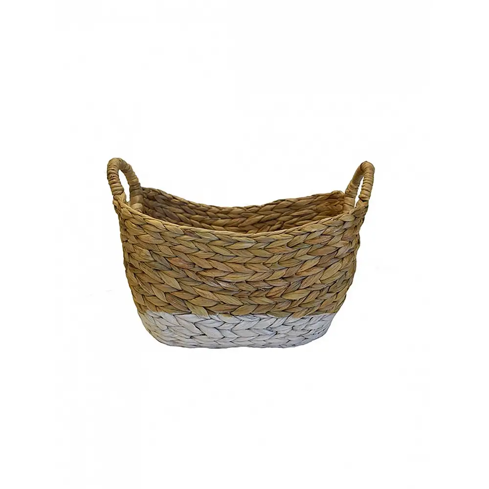 Καλάθι υδρουάκινθου  παραλ/μο οβάλ λευκό με φυσικό 38x25x27