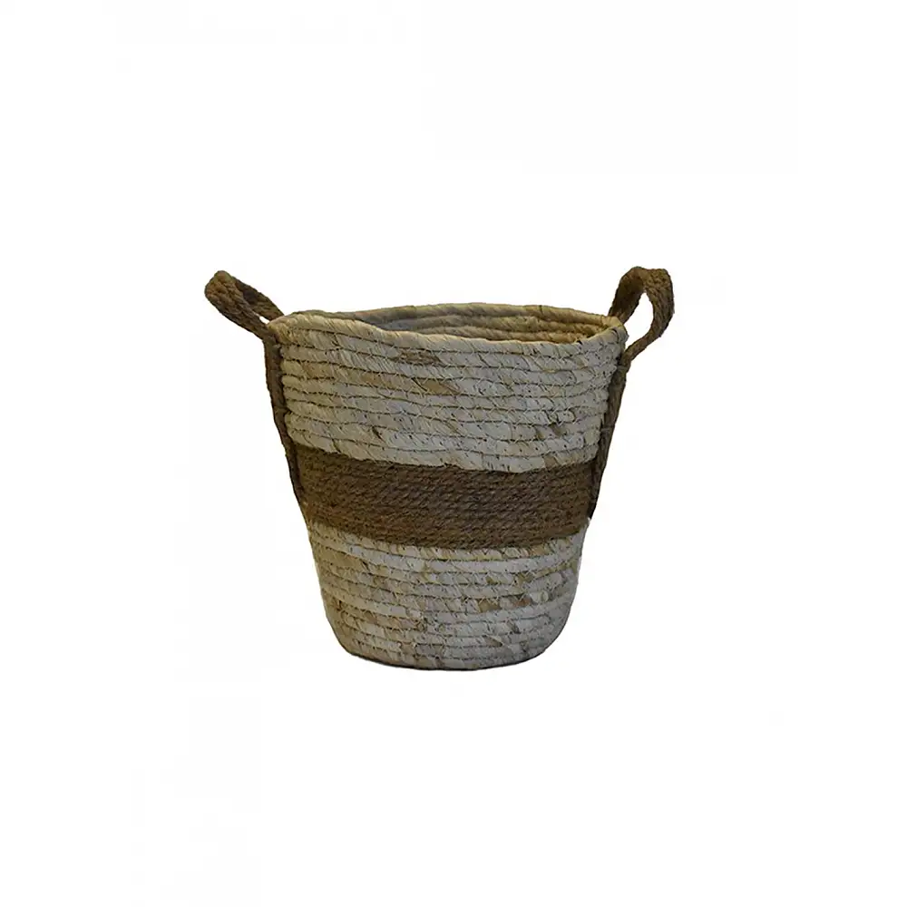 Καλάθι ψάθινο εκρού με καφέ 24x24