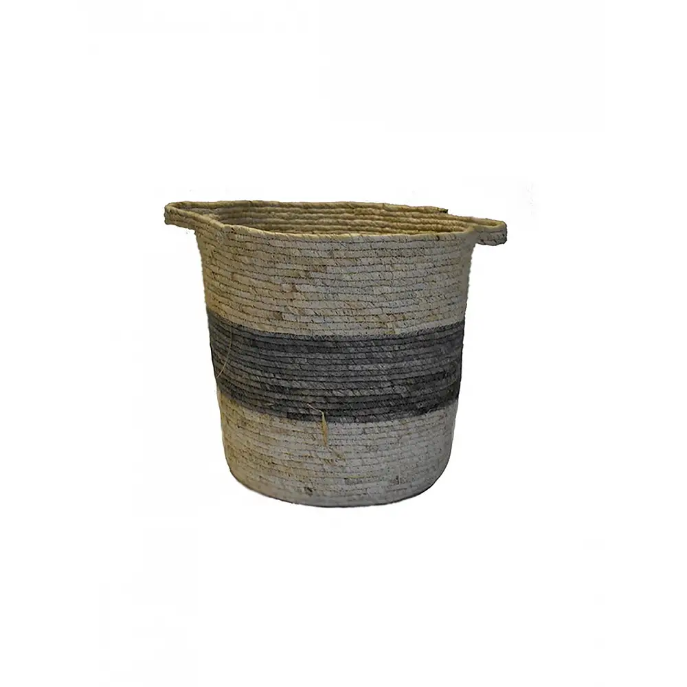 Καλάθι συνθ. raffia εκρού με γκρι 35x35