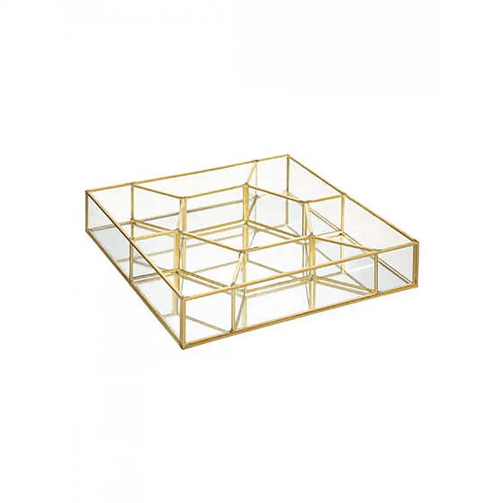 Μπιζουτιέρα γυάλινο με χρύσο τελείωμα 25x25x5