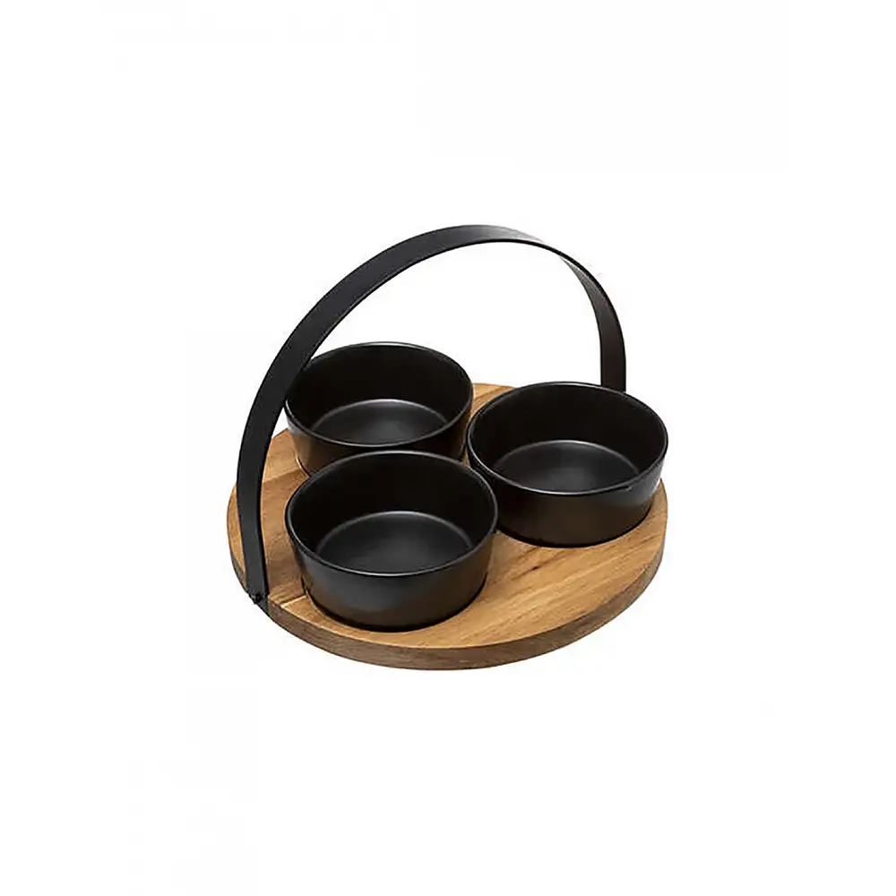 Σετ ορεκτικών x3μπωλ σε ξύλινη βάση