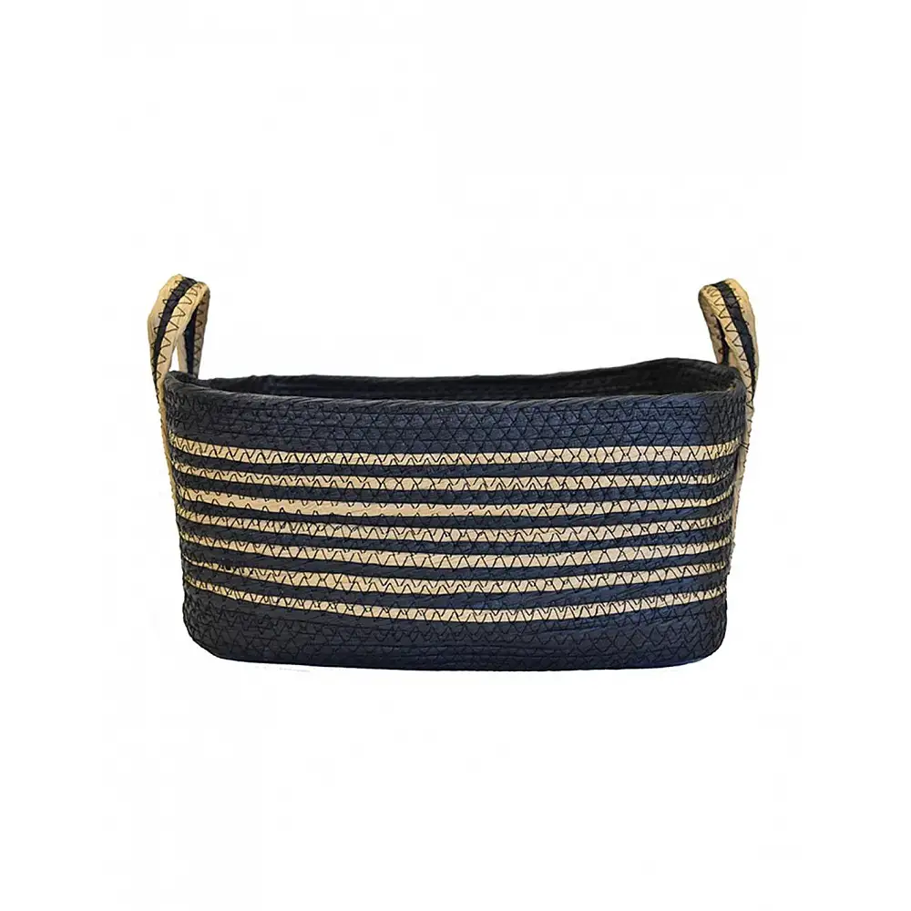 Καλάθι ψάθινο paper ριγέ μαύρο/καφέ 40x28x18