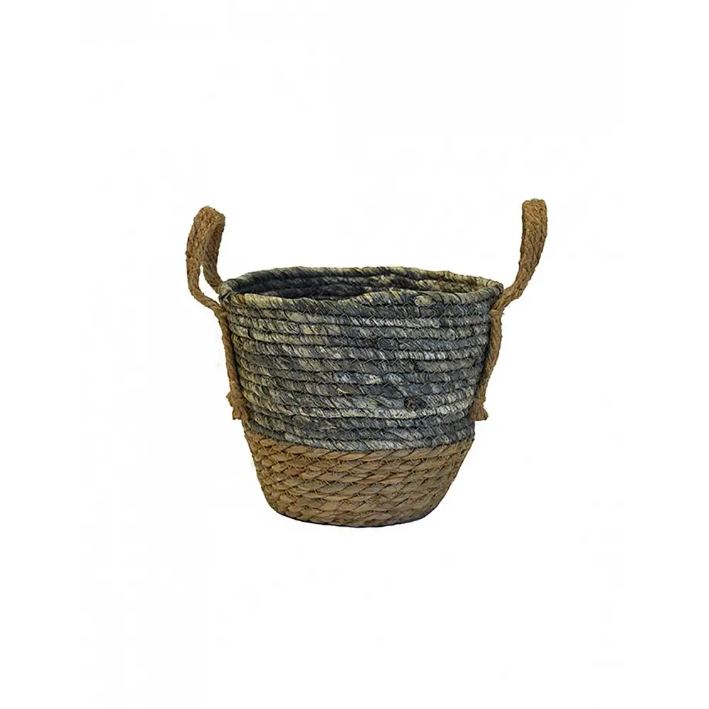 Καλάθι ψάθινο φυσικό με γκρι 22x20