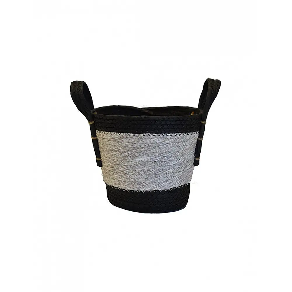 Καλάθι ψάθινο paper μαύρο με λευκό 23x20