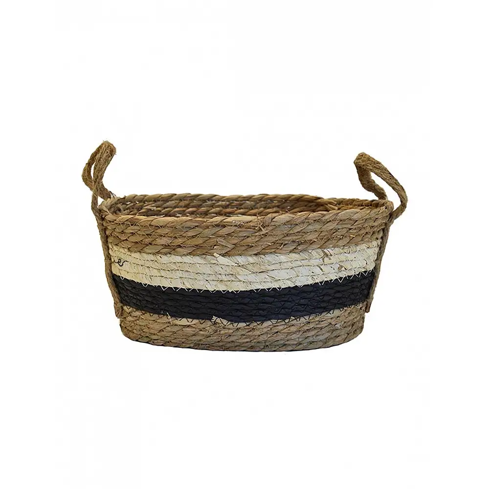 Καλάθι ψάθινο rush καφέ ριγέ οβάλ 35x24x16