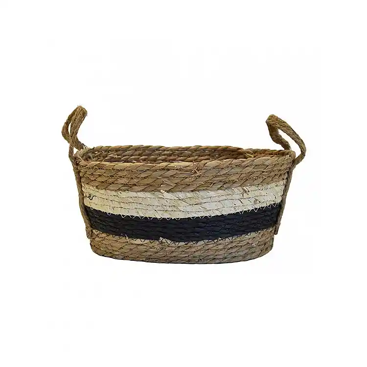 Καλάθι ψάθινο rush καφέ ριγέ οβάλ 35x24x16