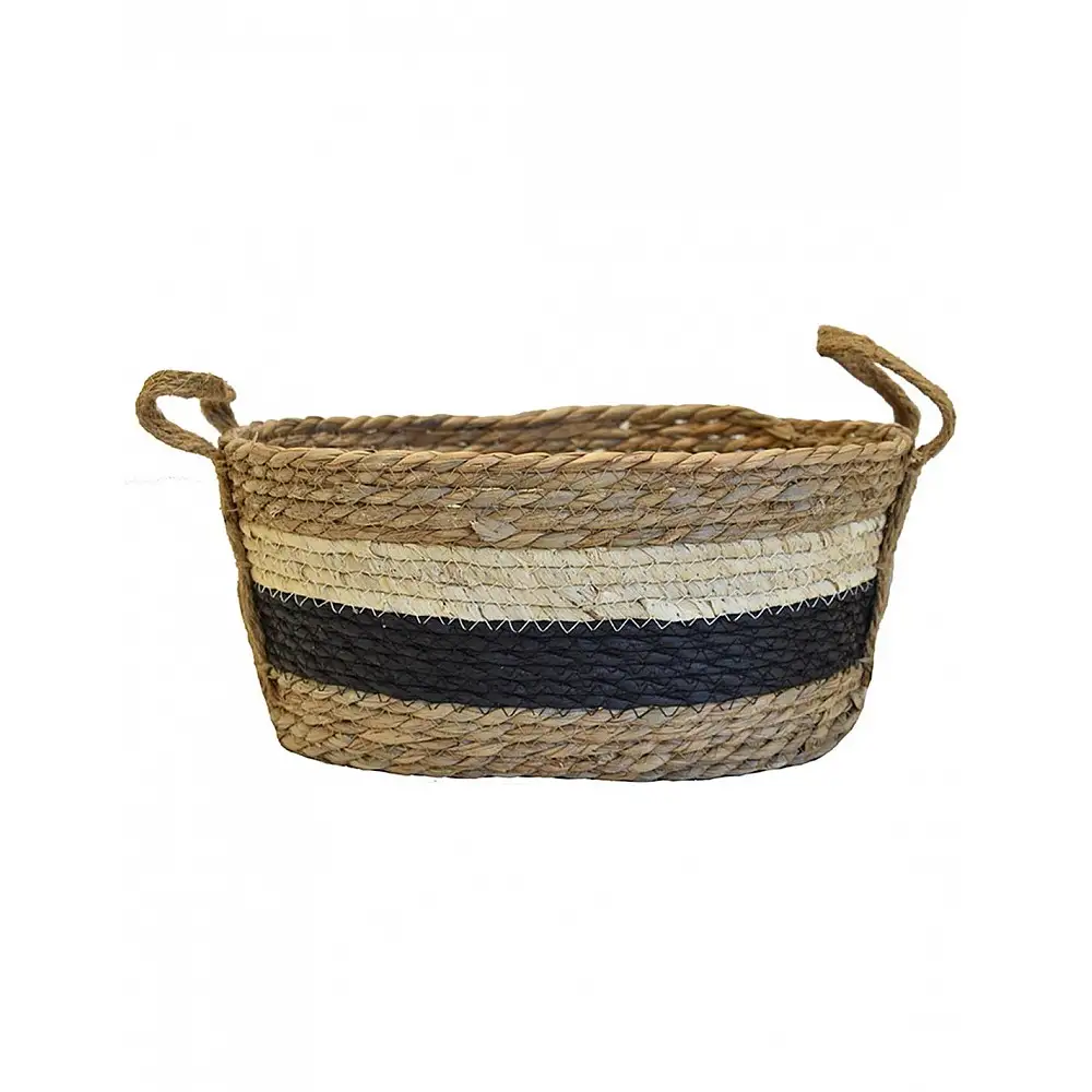 Καλάθι ψάθινο rush καφέ ριγέ οβάλ 40x28x18