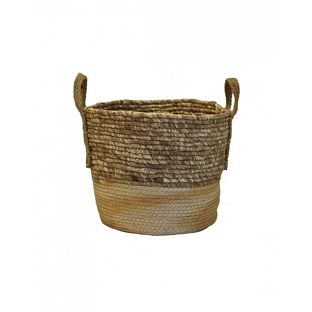 Καλάθι ψάθινο paper φυσικό καφέ ριγέ 30x27