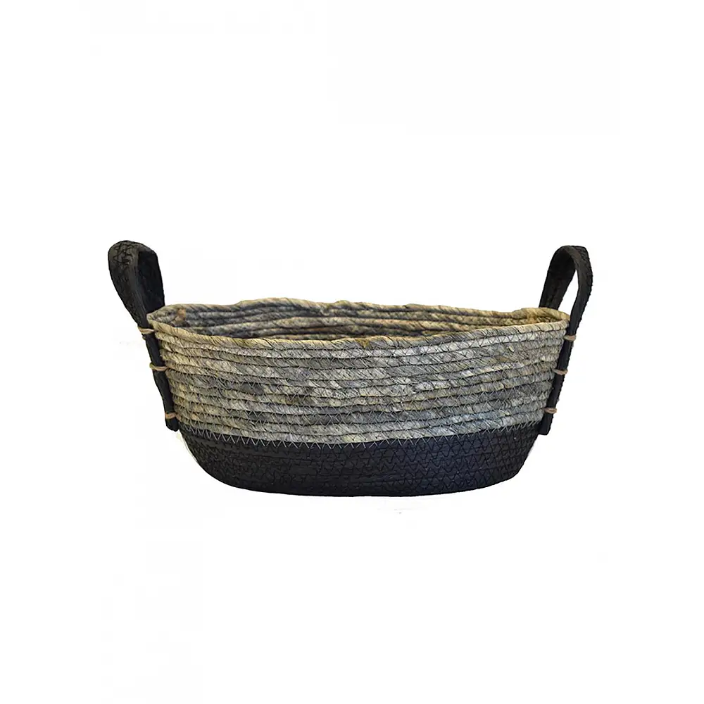 Καλάθι ψάθινο paper οβάλ 3χρωμο γκρι 36x26x15