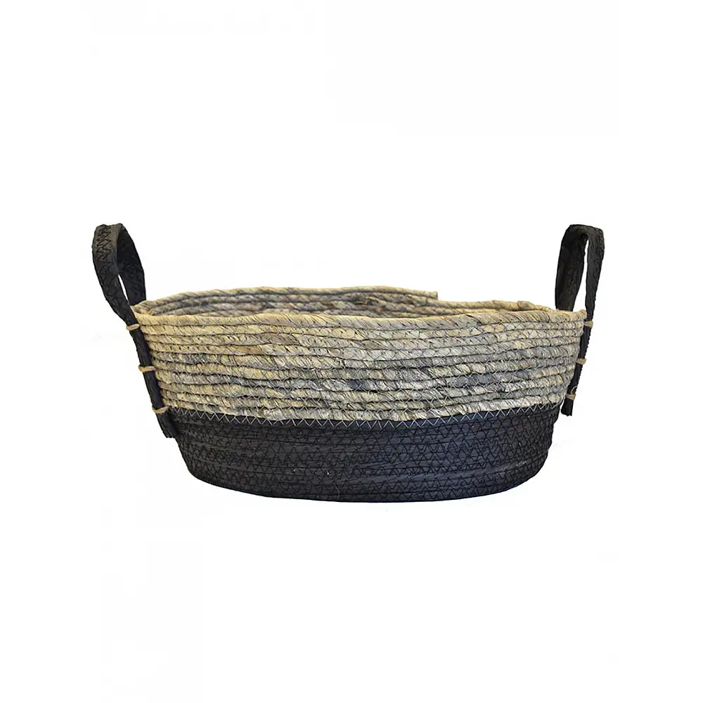 Καλάθι ψάθινο paper οβάλ 3χρωμο γκρι 40x30x17