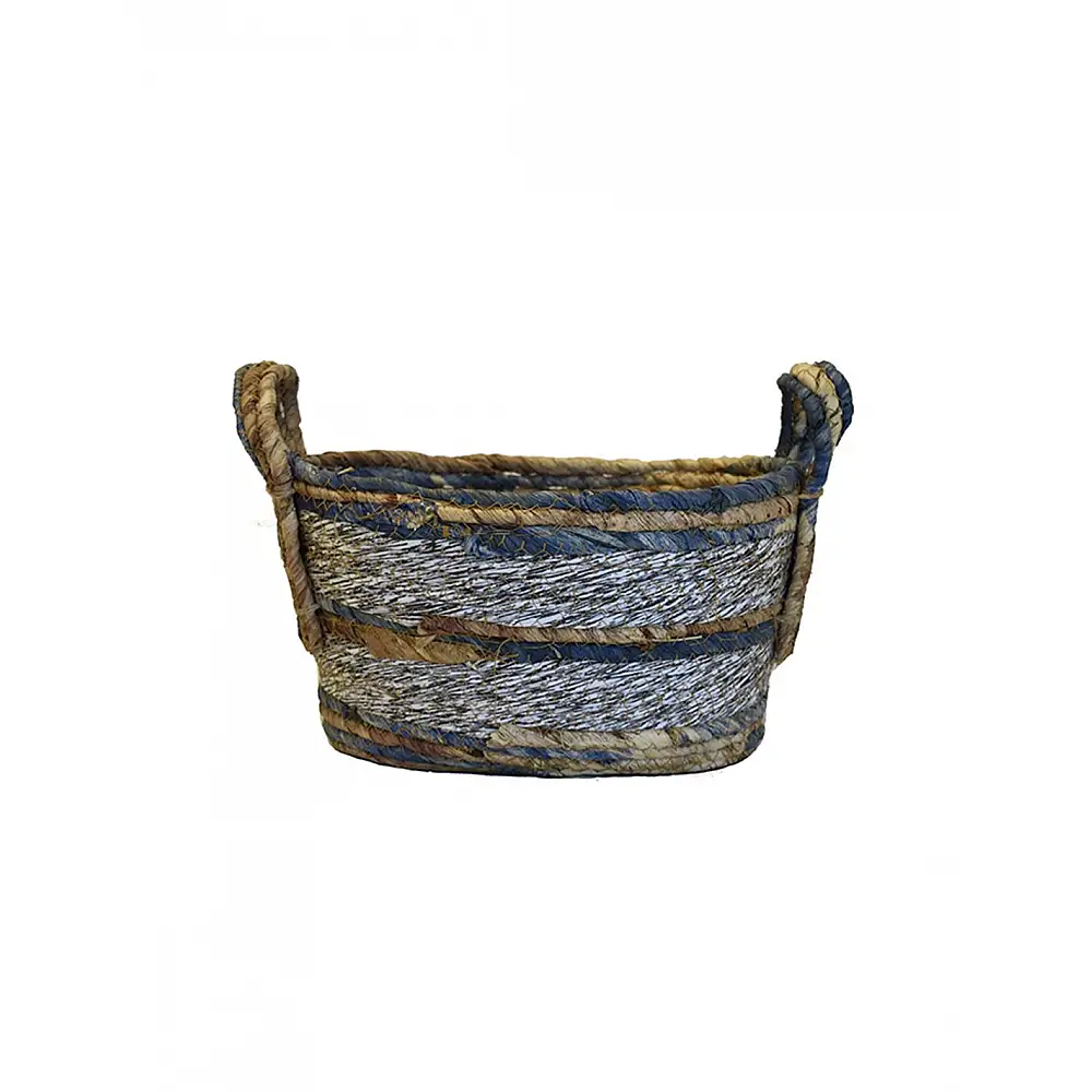 Καλάθι ψάθινο rush μπλε οβάλ 29x21x16